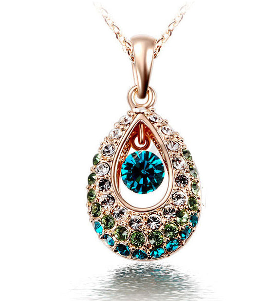 Colorful Crystal Rhinestone Necklace Cheap Jewelry Wholesale Hottest Gold/Silver Teardrop Crystal Necklace Jewelry