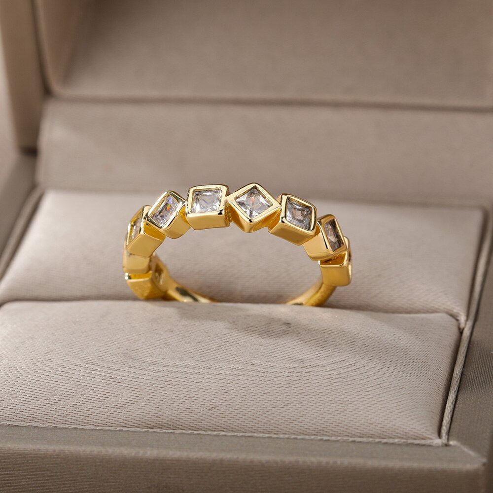 Colorful Cube Zircon Rings for Women Romantic Stainless Steel Finger Ring 2023 Trend Koeran Couple Jewerly anillos mujer