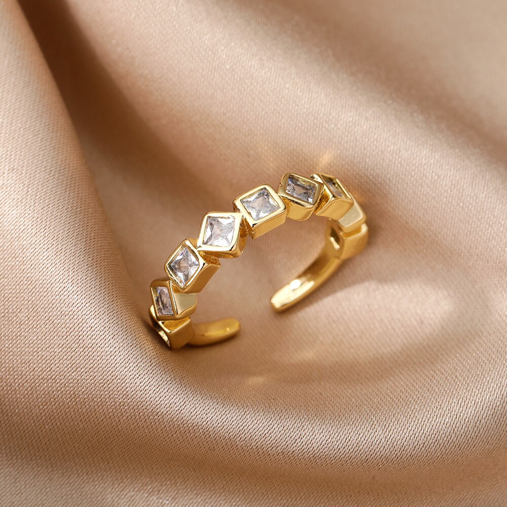 Colorful Cube Zircon Rings for Women Romantic Stainless Steel Finger Ring 2023 Trend Koeran Couple Jewerly anillos mujer