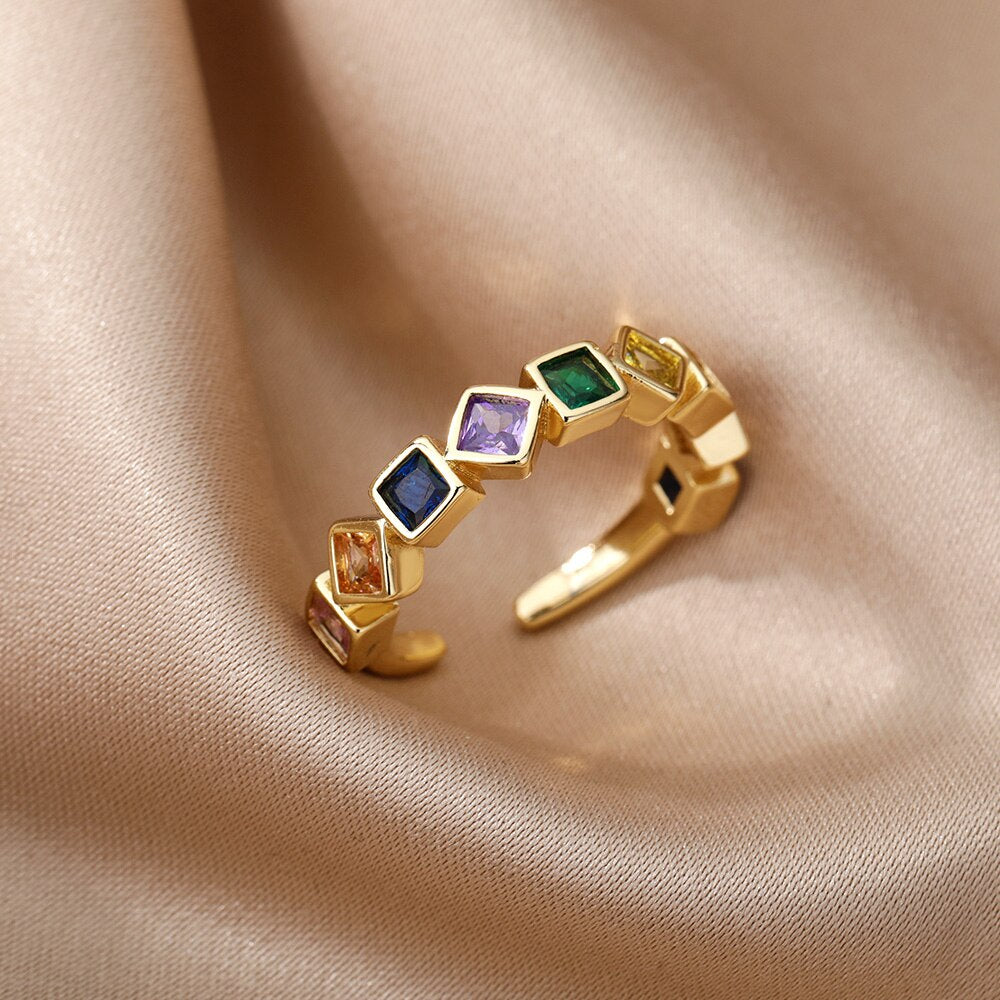 Colorful Cube Zircon Rings for Women Romantic Stainless Steel Finger Ring 2023 Trend Koeran Couple Jewerly anillos mujer