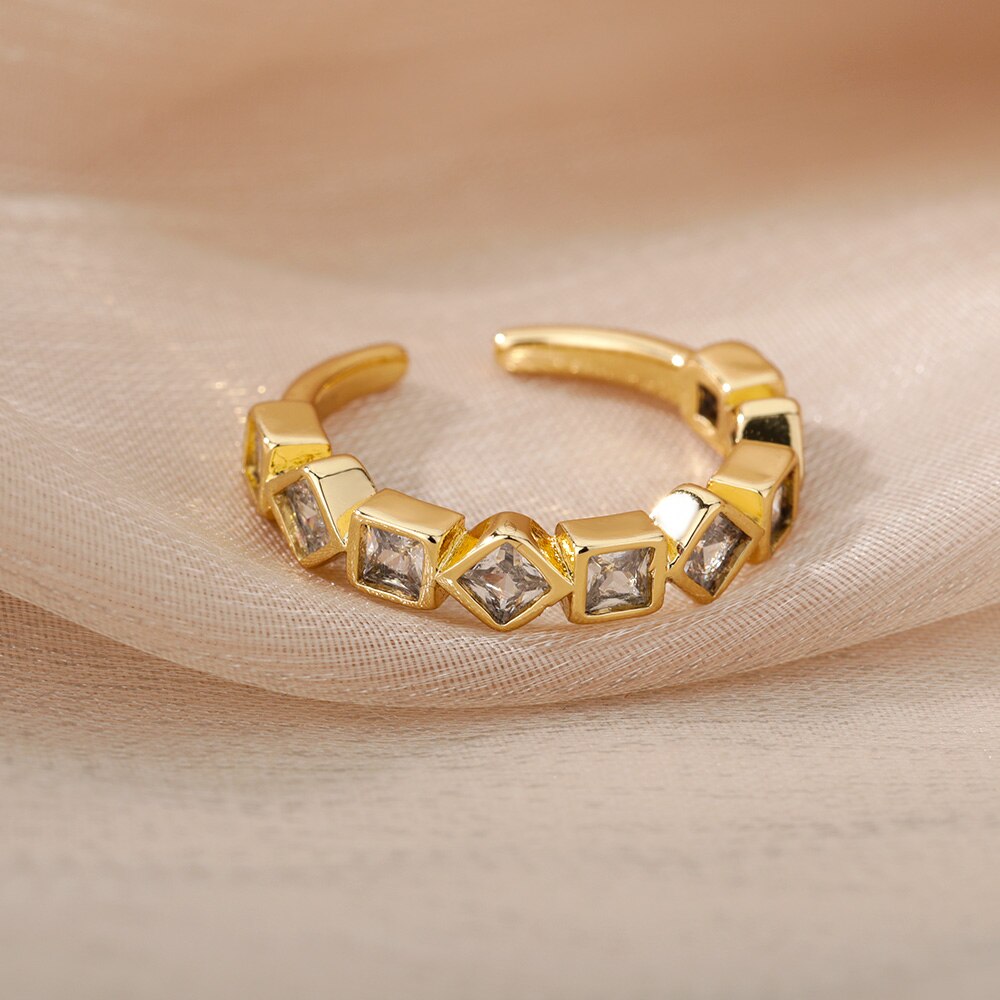 Colorful Cube Zircon Rings for Women Romantic Stainless Steel Finger Ring 2023 Trend Koeran Couple Jewerly anillos mujer