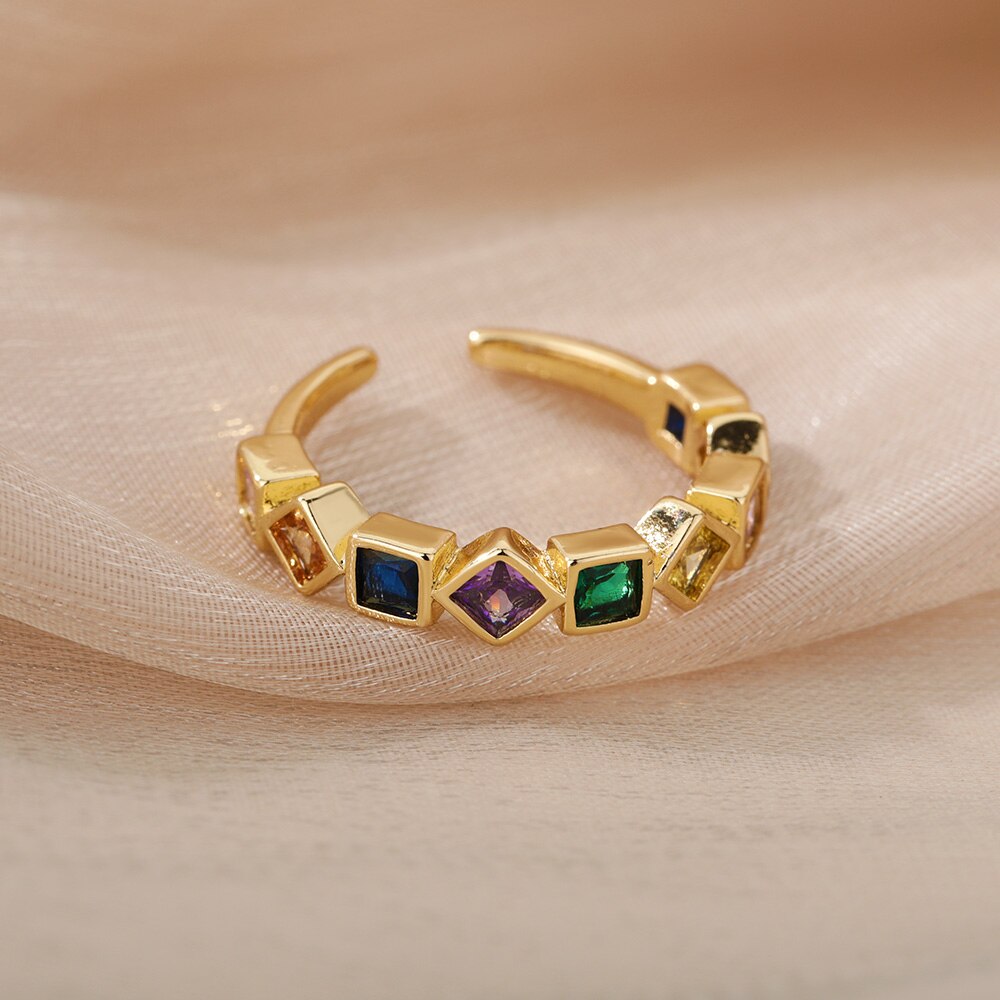 Colorful Cube Zircon Rings for Women Romantic Stainless Steel Finger Ring 2023 Trend Koeran Couple Jewerly anillos mujer