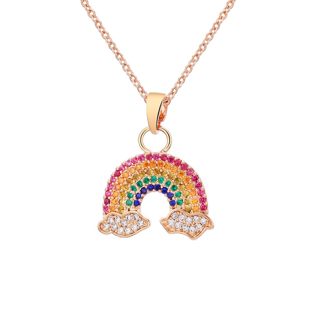 Colorful Cubic Zirconia Rainbow Pendant Necklace For Women Gold Small Sunshine Rainbow Choker Necklace Jewelry Gifts 2021 Trend
