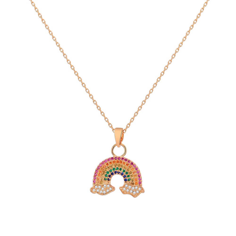 Colorful Cubic Zirconia Rainbow Pendant Necklace For Women Gold Small Sunshine Rainbow Choker Necklace Jewelry Gifts 2021 Trend