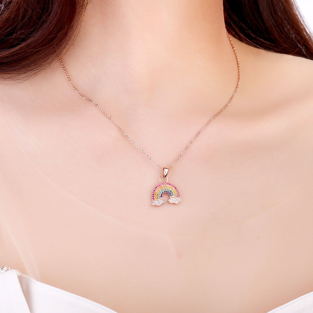Colorful Cubic Zirconia Rainbow Pendant Necklace For Women Gold Small Sunshine Rainbow Choker Necklace Jewelry Gifts 2021 Trend