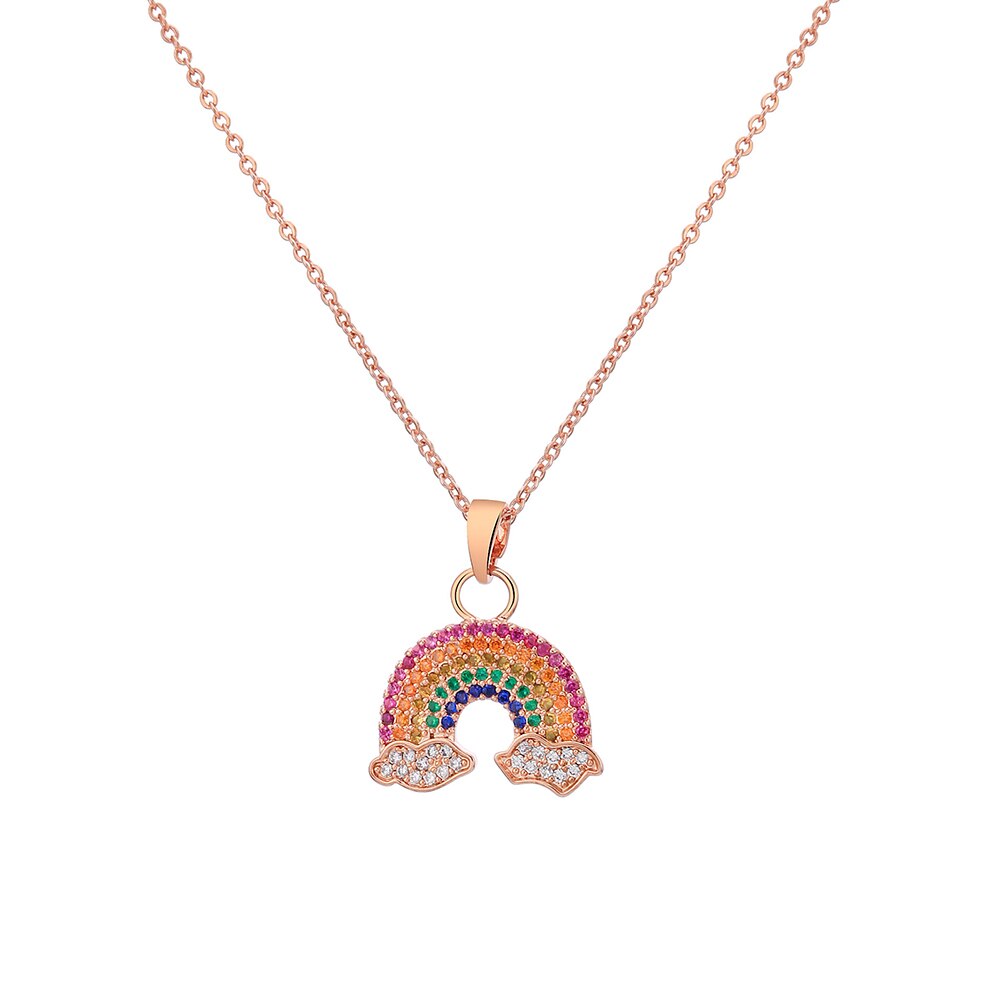 Colorful Cubic Zirconia Rainbow Pendant Necklace For Women Gold Small Sunshine Rainbow Choker Necklace Jewelry Gifts 2021 Trend