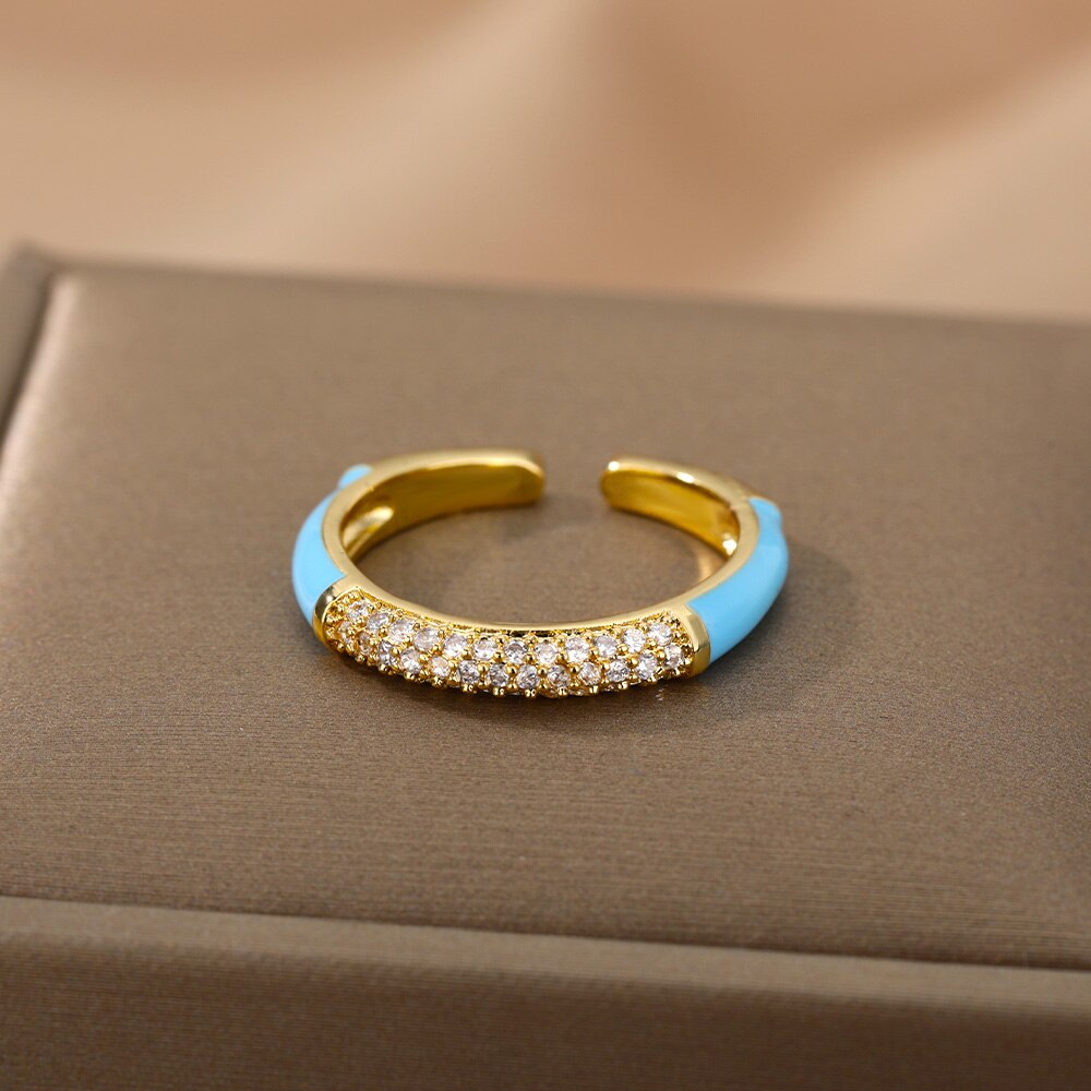 Colorful Cubic Zirconia Rings For Women Adjustable Charm Crystal Finger Ring 2023 Trend Wedding Couple Jewerly anillos