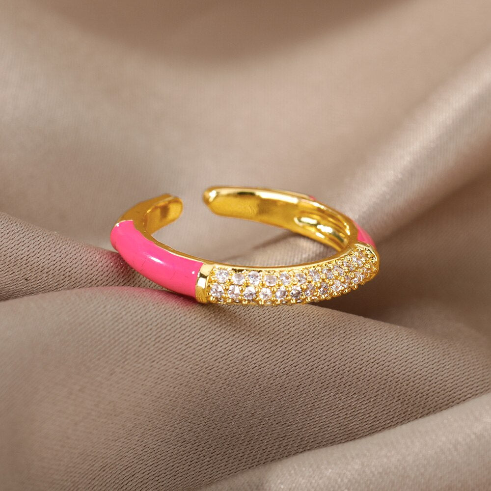 Colorful Cubic Zirconia Rings For Women Adjustable Charm Crystal Finger Ring 2023 Trend Wedding Couple Jewerly anillos