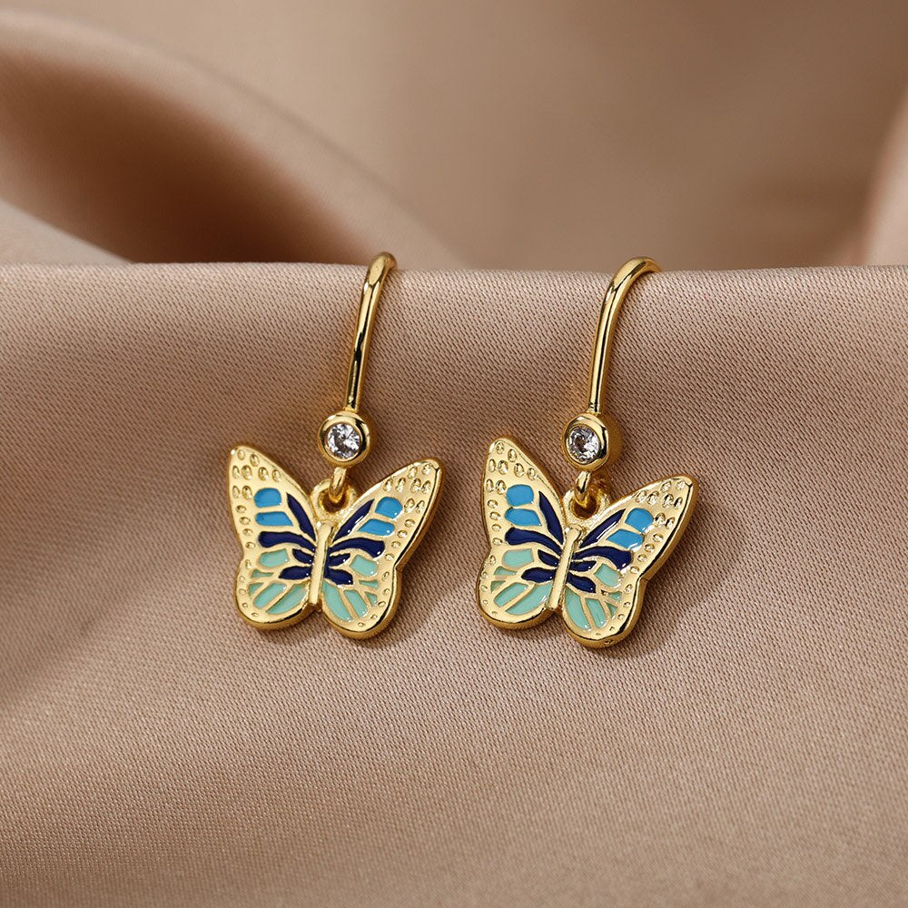 Colorful Enamel Butterfly Drop Earrings For Women Stainless Steel Couple Earrings 2023 Trend Aesthetic Jewelry Christmas Gift