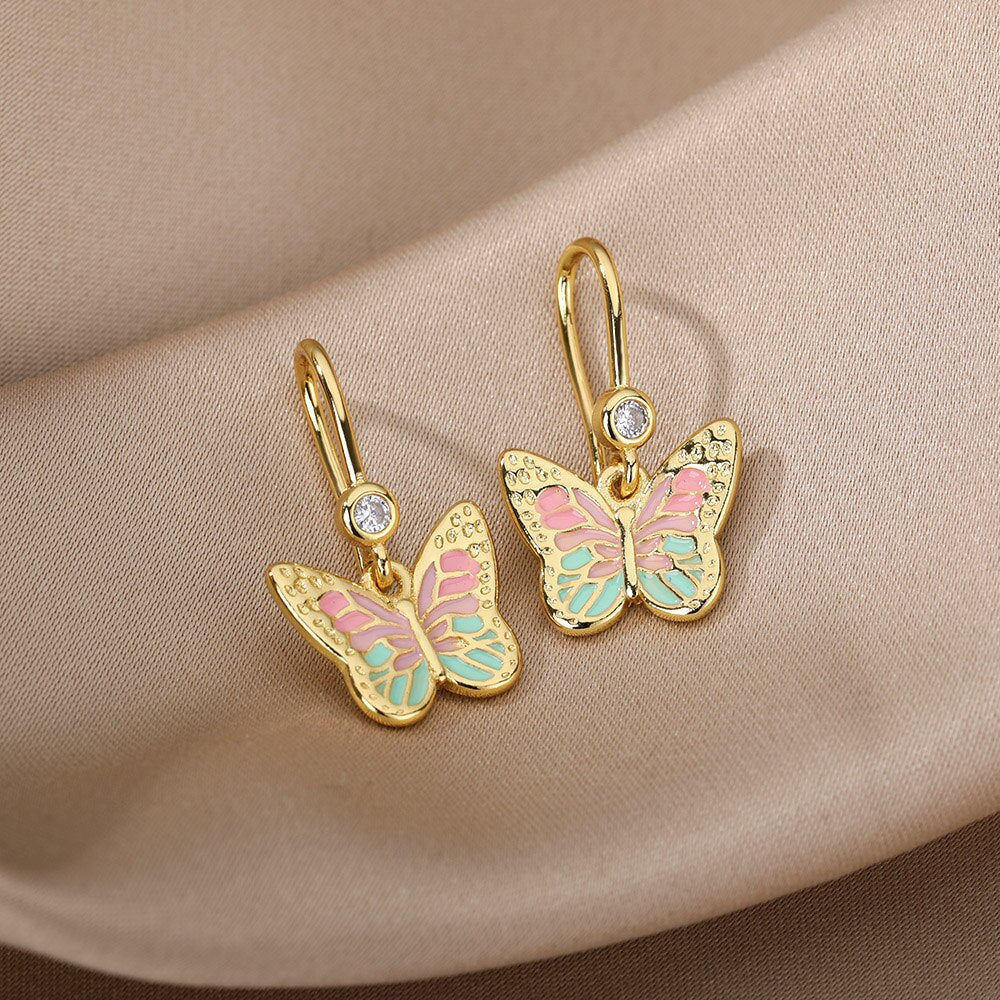 Colorful Enamel Butterfly Drop Earrings For Women Stainless Steel Couple Earrings 2023 Trend Aesthetic Jewelry Christmas Gift