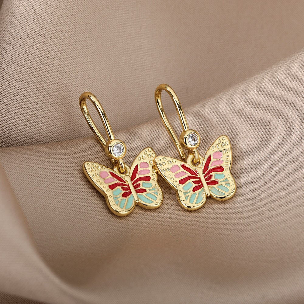 Colorful Enamel Butterfly Drop Earrings For Women Stainless Steel Couple Earrings 2023 Trend Aesthetic Jewelry Christmas Gift
