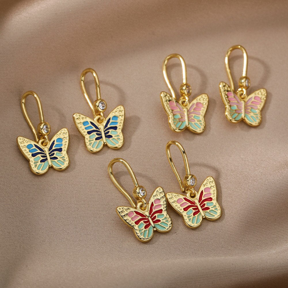 Colorful Enamel Butterfly Drop Earrings For Women Stainless Steel Couple Earrings 2023 Trend Aesthetic Jewelry Christmas Gift