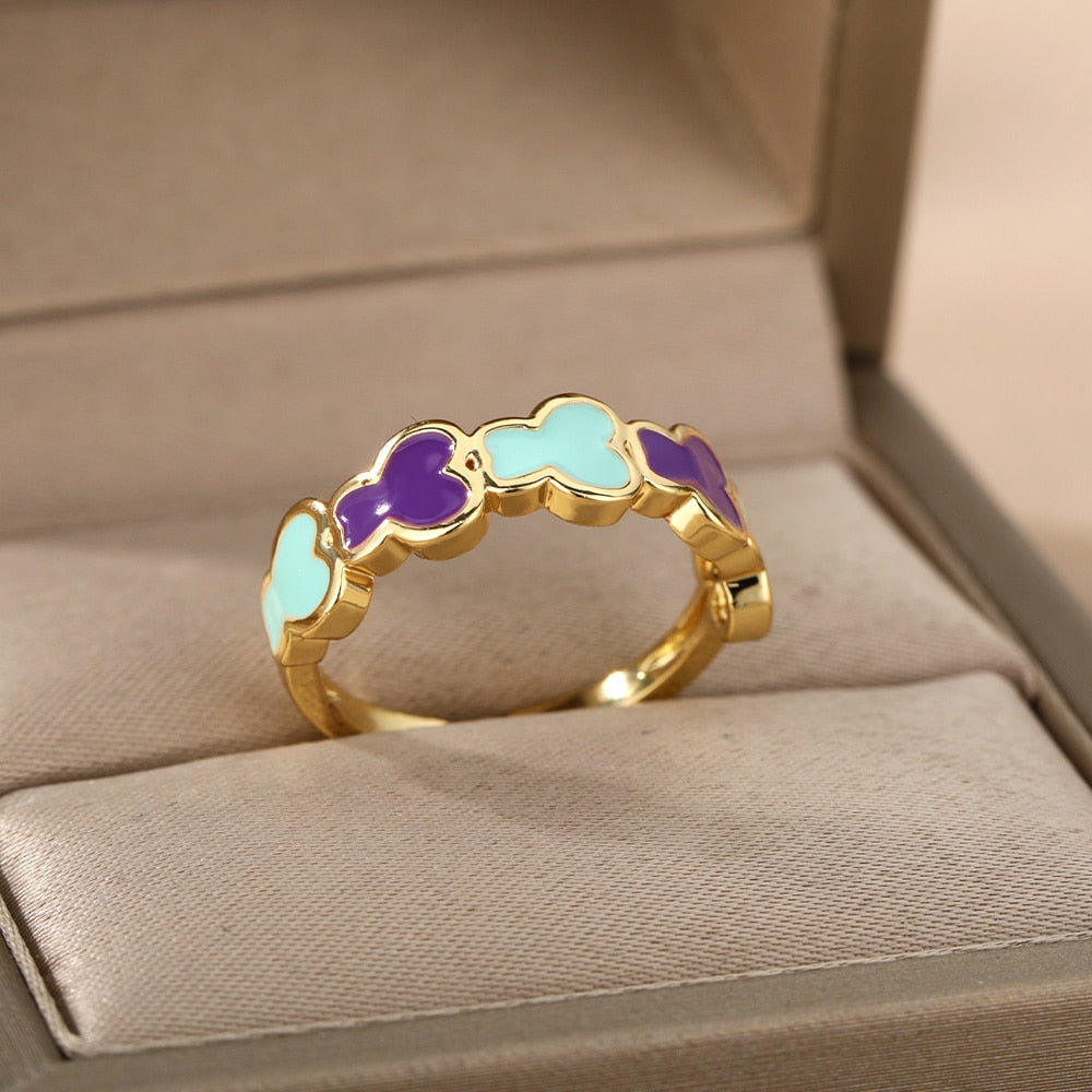 Colorful Enamel Butterfly Rings For Women Adjustable Open Stainless Steel Butterflies Finger Ring Party Jewelry Christmas Gift