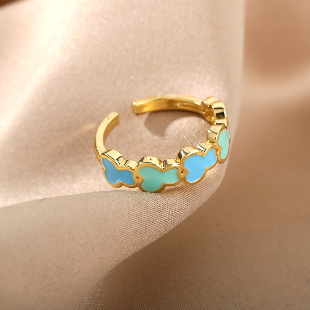 Colorful Enamel Butterfly Rings For Women Adjustable Open Stainless Steel Butterflies Finger Ring Party Jewelry Christmas Gift