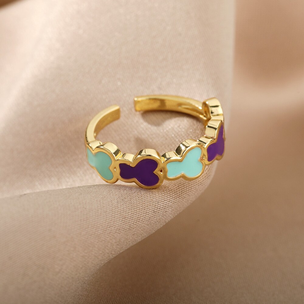 Colorful Enamel Butterfly Rings For Women Adjustable Open Stainless Steel Butterflies Finger Ring Party Jewelry Christmas Gift