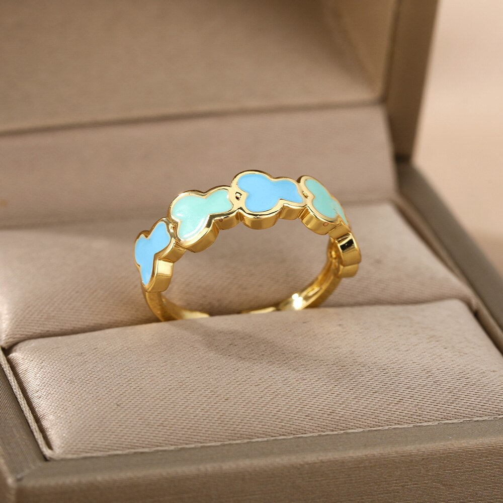 Colorful Enamel Butterfly Rings For Women Adjustable Open Stainless Steel Butterflies Finger Ring Party Jewelry Christmas Gift
