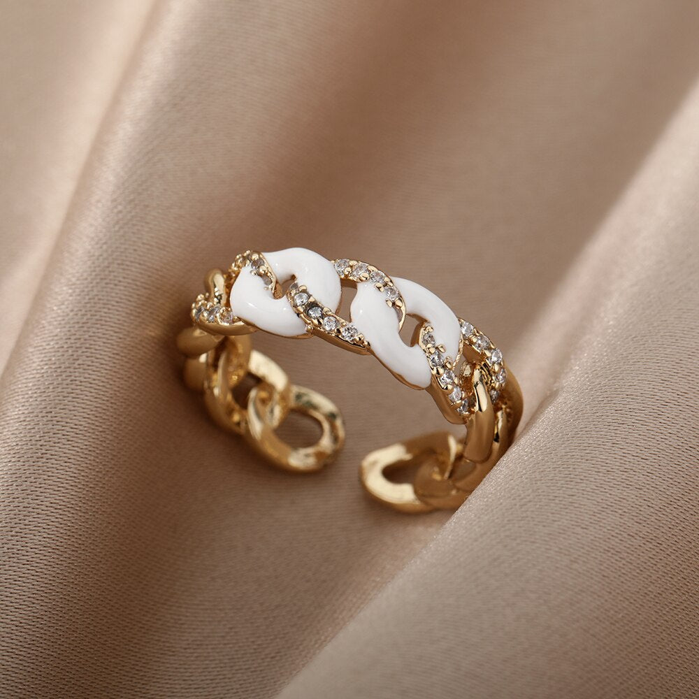 Colorful Enamel Chain Rings for Women Men Stainless Steel Open Adjustable Finger Ring Gothic Boho Man Jewelry anillos mujer