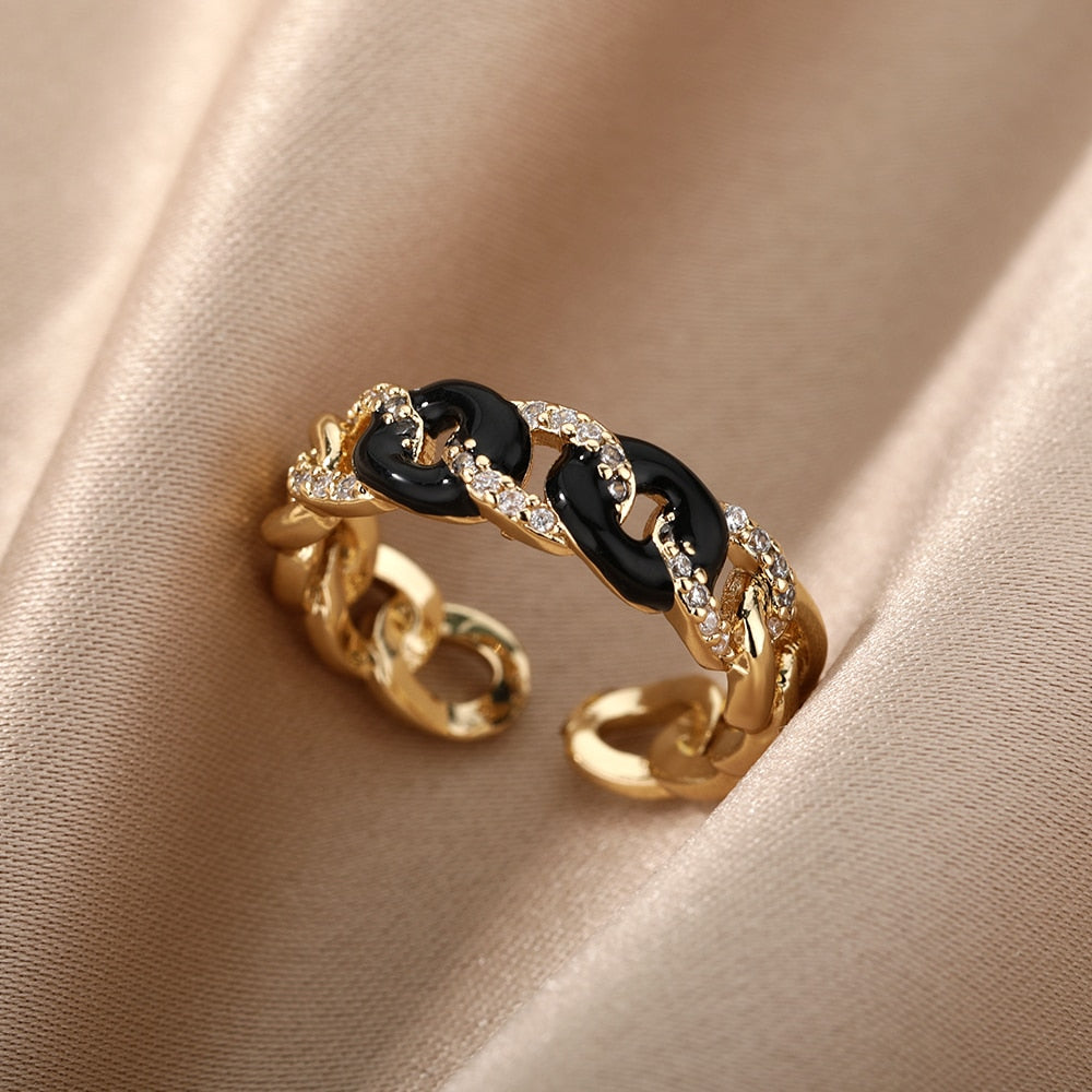 Colorful Enamel Chain Rings for Women Men Stainless Steel Open Adjustable Finger Ring Gothic Boho Man Jewelry anillos mujer