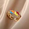 Colorful Enamel Chain Rings for Women Men Stainless Steel Open Adjustable Finger Ring Gothic Boho Man Jewelry anillos mujer