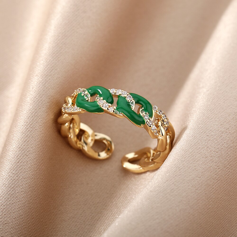 Colorful Enamel Chain Rings for Women Men Stainless Steel Open Adjustable Finger Ring Gothic Boho Man Jewelry anillos mujer