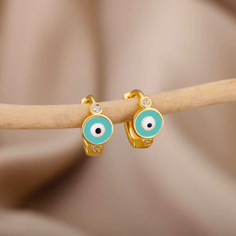 Colorful Enamel Evil Eye Earrings for Women Stainless Steel Gold Color Piercing Hoop Earrings Vintage Statement Couple Jewerly