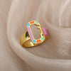 Colorful Enamel Geometric Rings For Women Stainless Steel Female Oval Finger Ring Couple Wedding Couple Jewerly anillos mujer