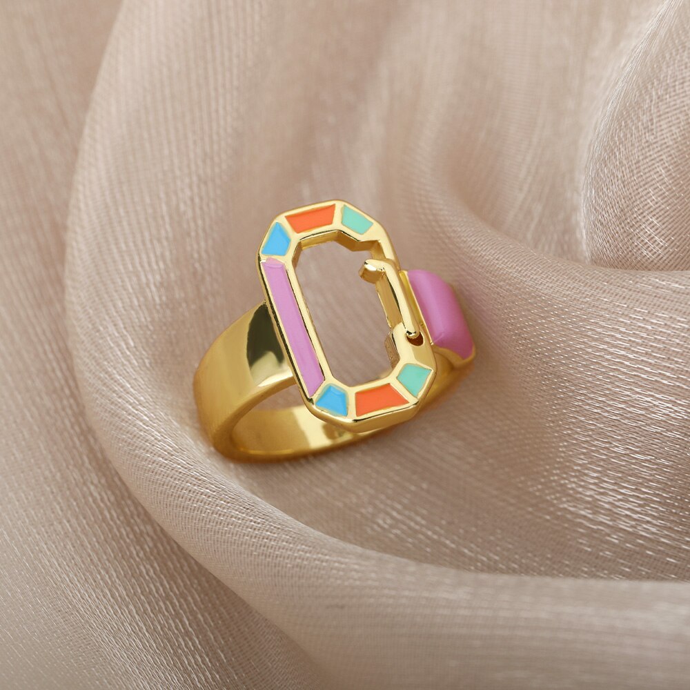 Colorful Enamel Geometric Rings For Women Stainless Steel Female Oval Finger Ring Couple Wedding Couple Jewerly anillos mujer