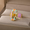 Colorful Enamel Geometric Rings For Women Stainless Steel Female Oval Finger Ring Couple Wedding Couple Jewerly anillos mujer