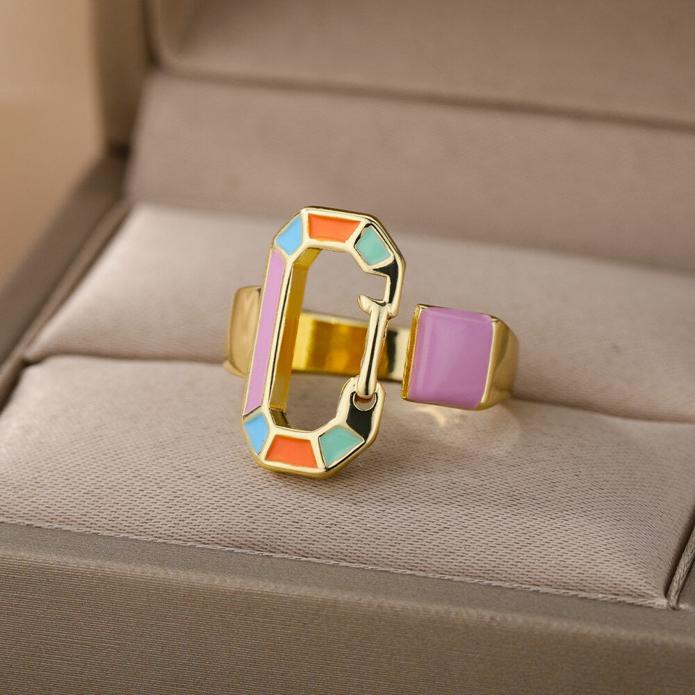 Colorful Enamel Geometric Rings For Women Stainless Steel Female Oval Finger Ring Couple Wedding Couple Jewerly anillos mujer