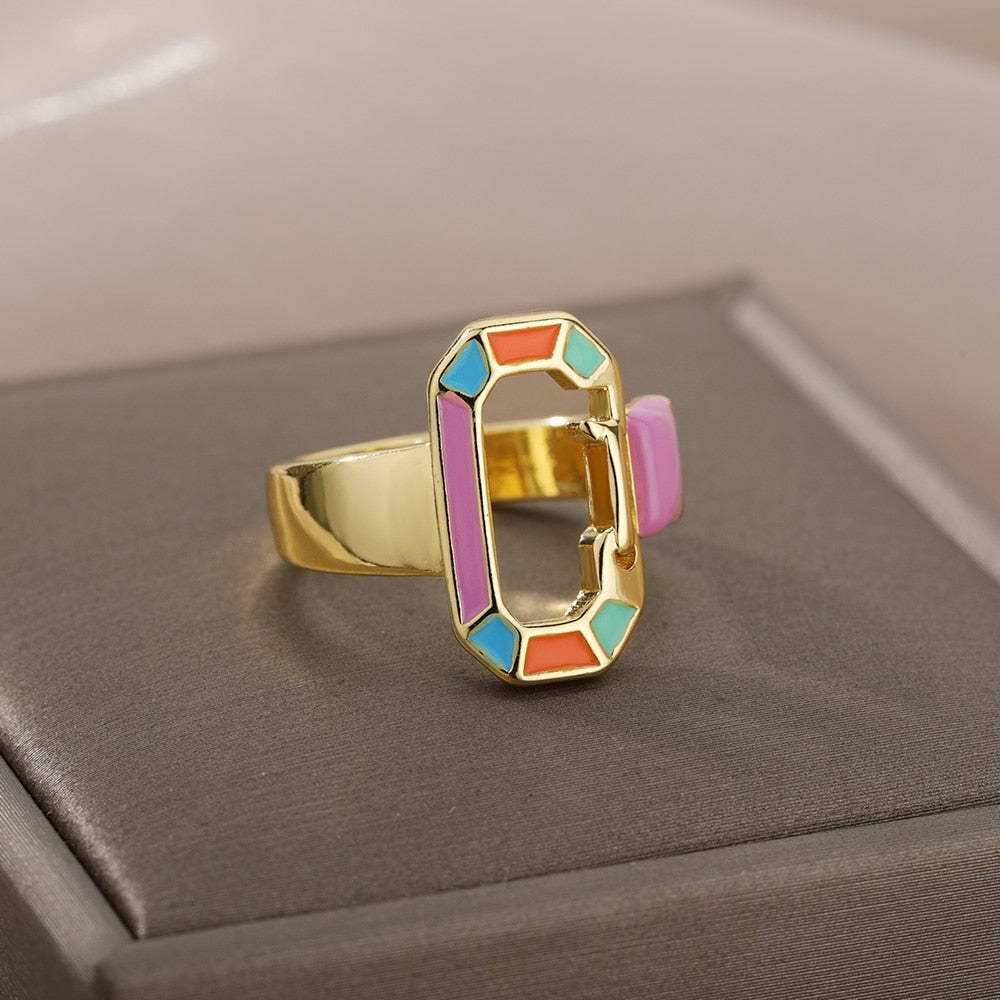 Colorful Enamel Geometric Rings For Women Stainless Steel Female Oval Finger Ring Couple Wedding Couple Jewerly anillos mujer