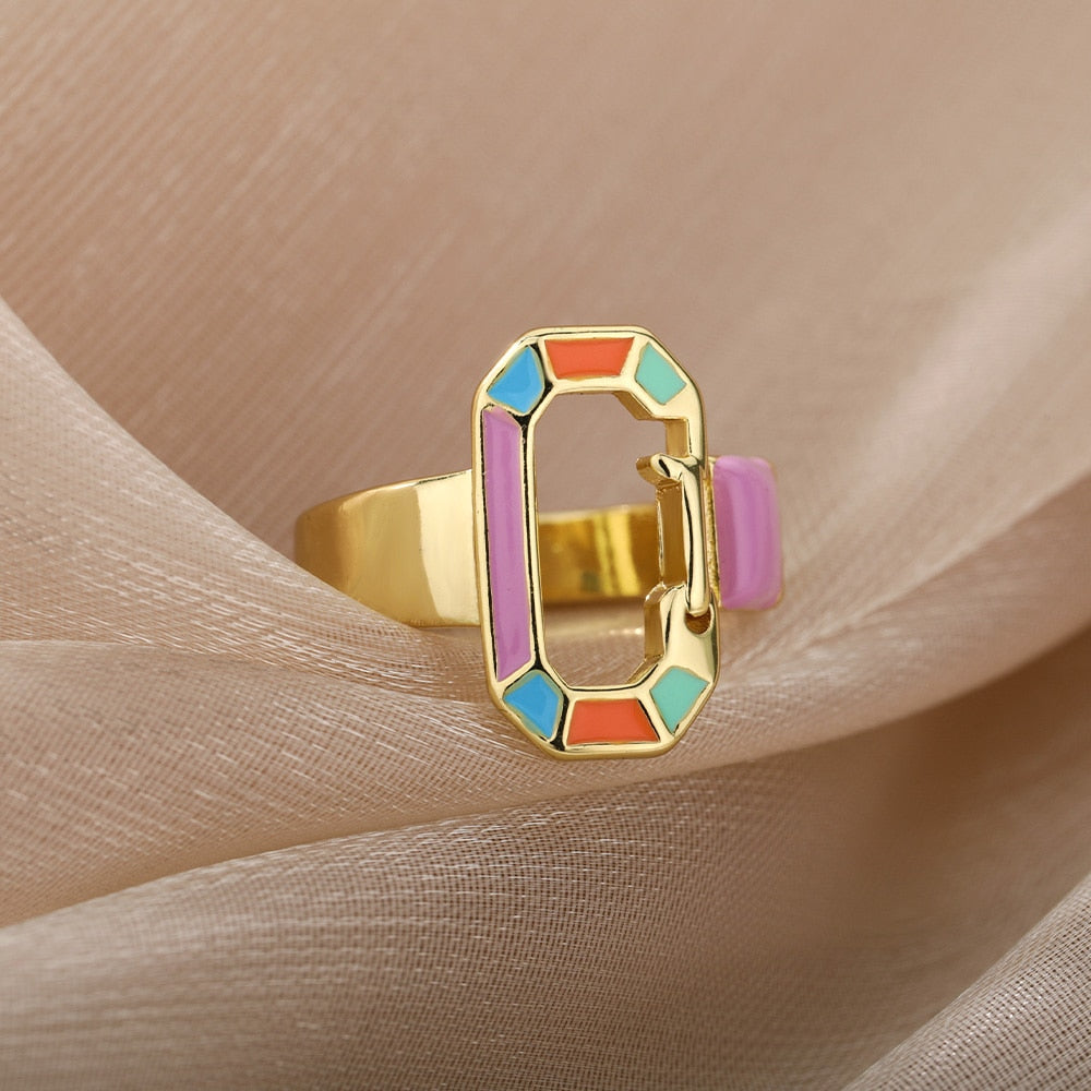 Colorful Enamel Geometric Rings For Women Stainless Steel Female Oval Finger Ring Couple Wedding Couple Jewerly anillos mujer