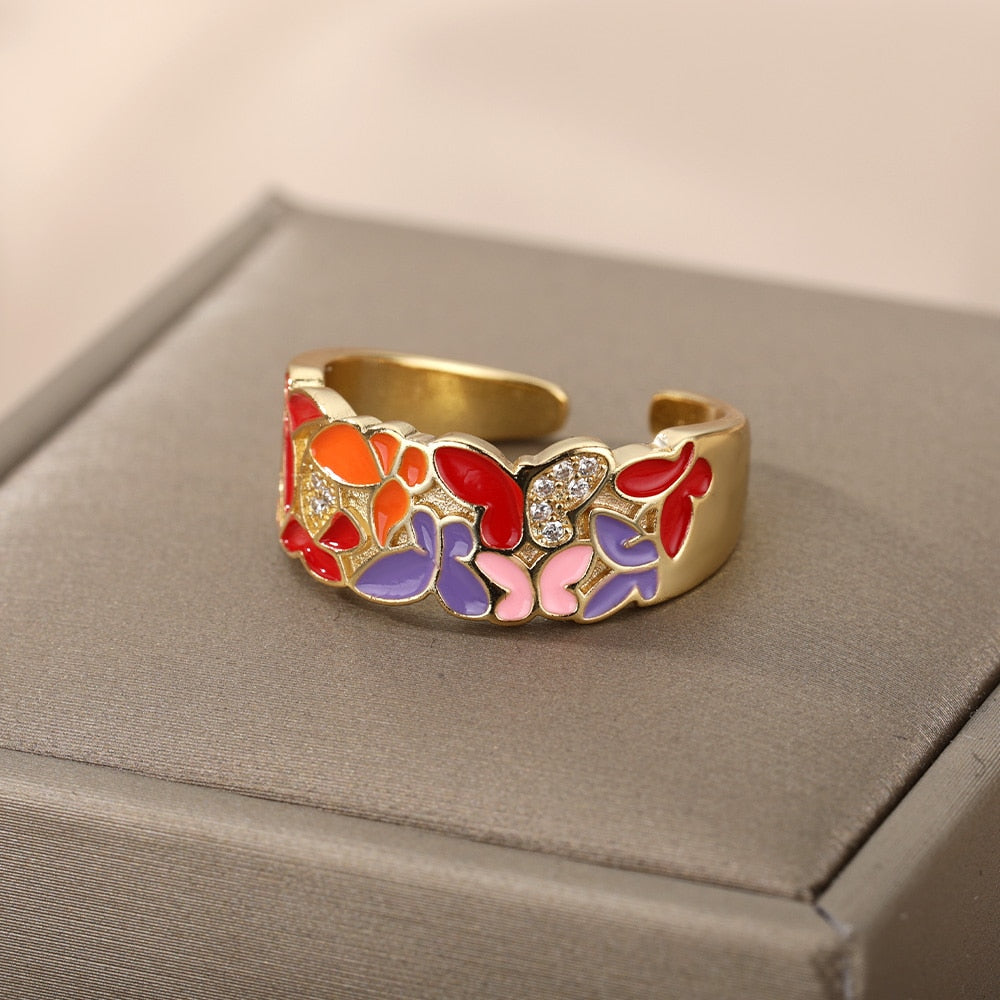 Colorful Enamel Rings For Women Adjustable Open Stainless Steel Finger Ring 2023 Trend Femme Aesthetic Jewelry anillos mujer
