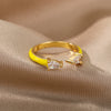 Colorful Enamel Rings For Women Open Adjustable Cubic Zirconia Finger Rings Wedding Engagement Couple Jewelry Gift anillos mujer