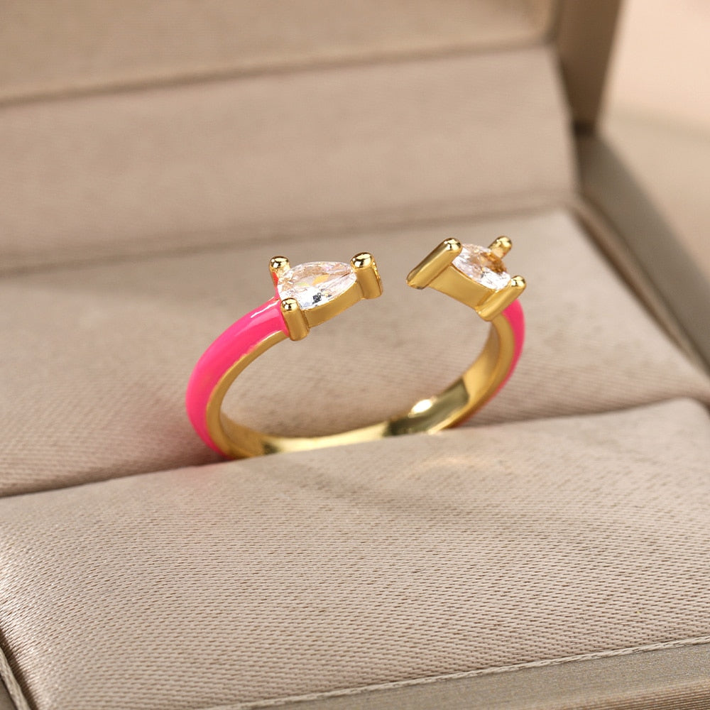 Colorful Enamel Rings For Women Open Adjustable Cubic Zirconia Finger Rings Wedding Engagement Couple Jewelry Gift anillos mujer