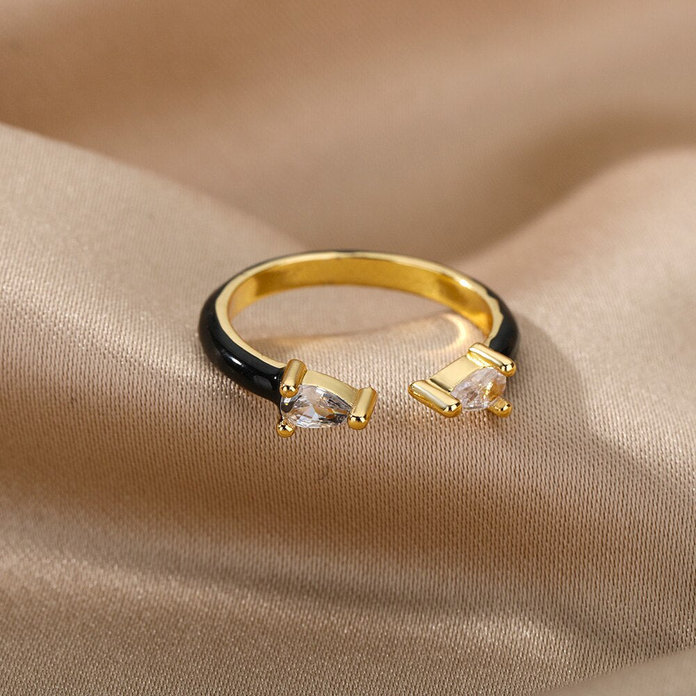 Colorful Enamel Rings For Women Open Adjustable Cubic Zirconia Finger Rings Wedding Engagement Couple Jewelry Gift anillos mujer