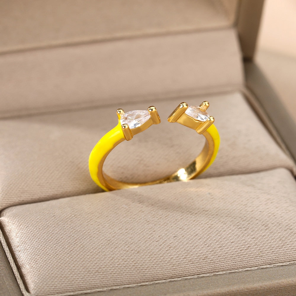 Colorful Enamel Rings For Women Open Adjustable Cubic Zirconia Finger Rings Wedding Engagement Couple Jewelry Gift anillos mujer