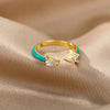 Colorful Enamel Rings For Women Open Adjustable Cubic Zirconia Finger Rings Wedding Engagement Couple Jewelry Gift anillos mujer