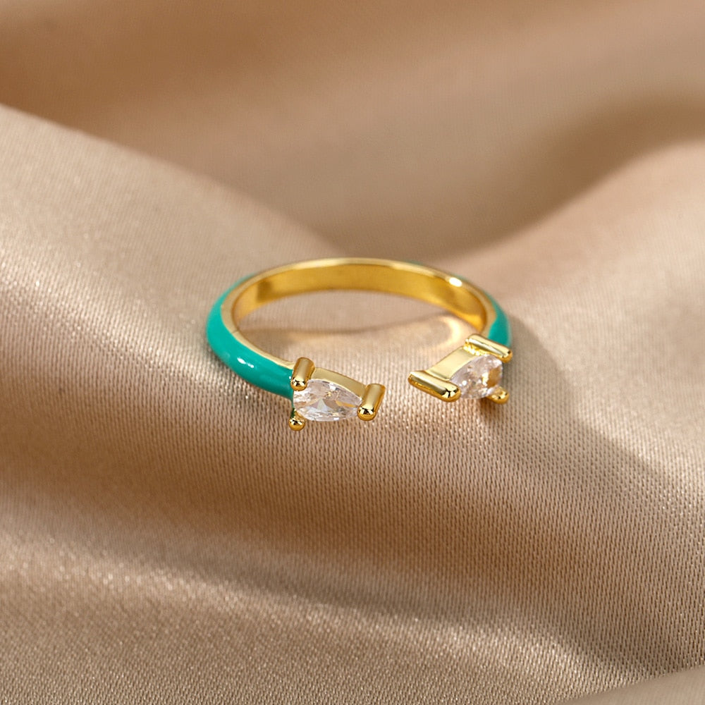 Colorful Enamel Rings For Women Open Adjustable Cubic Zirconia Finger Rings Wedding Engagement Couple Jewelry Gift anillos mujer