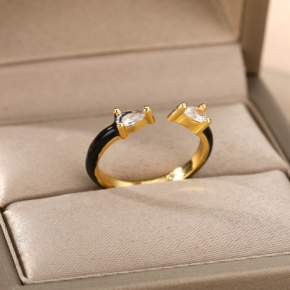Colorful Enamel Rings For Women Open Adjustable Cubic Zirconia Finger Rings Wedding Engagement Couple Jewelry Gift anillos mujer