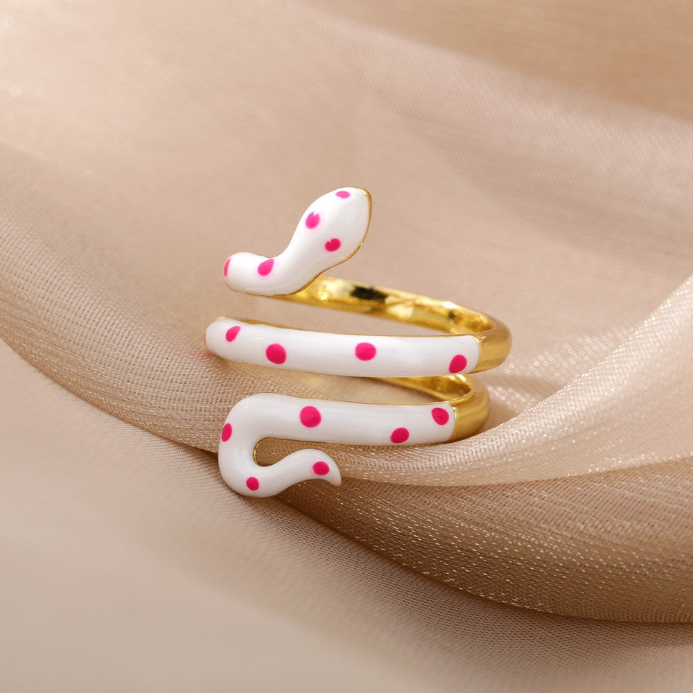 Colorful Enamel Snake Rings For Women Geometric Open Adjustable Finger Ring 2023 Trend Boho Aesthetic Couple Jewerly anillos