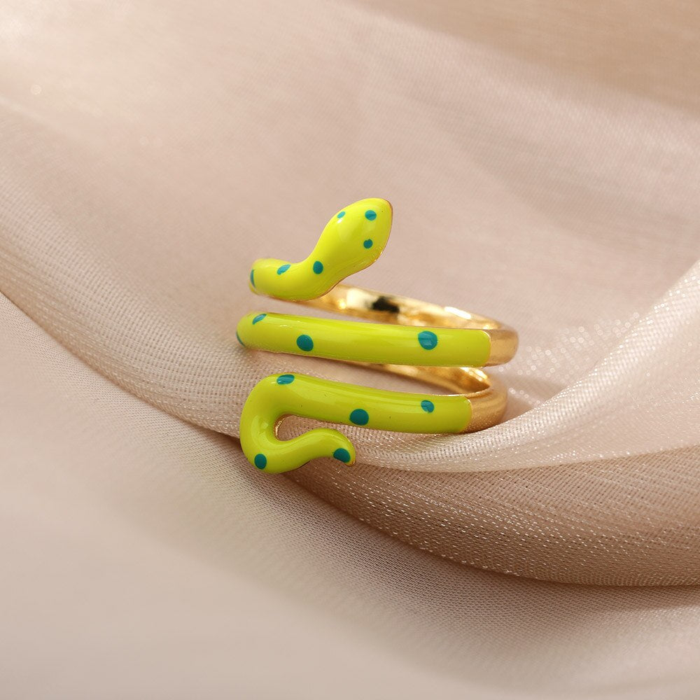 Colorful Enamel Snake Rings For Women Geometric Open Adjustable Finger Ring 2023 Trend Boho Aesthetic Couple Jewerly anillos