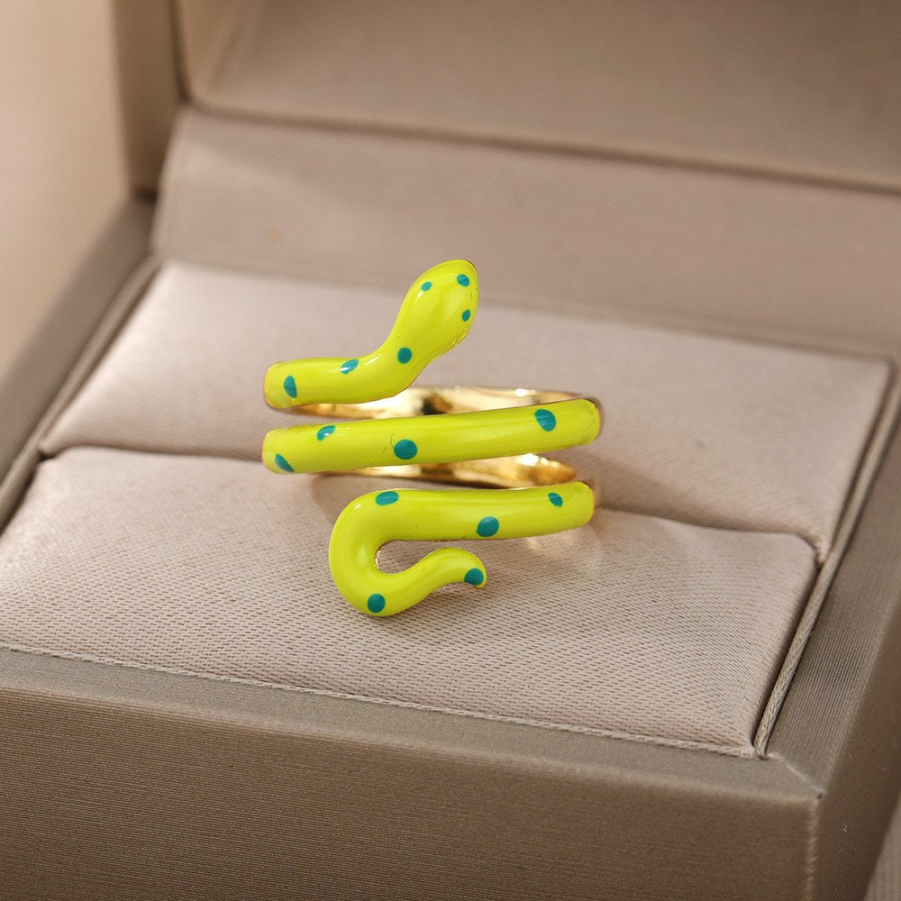 Colorful Enamel Snake Rings For Women Geometric Open Adjustable Finger Ring 2023 Trend Boho Aesthetic Couple Jewerly anillos
