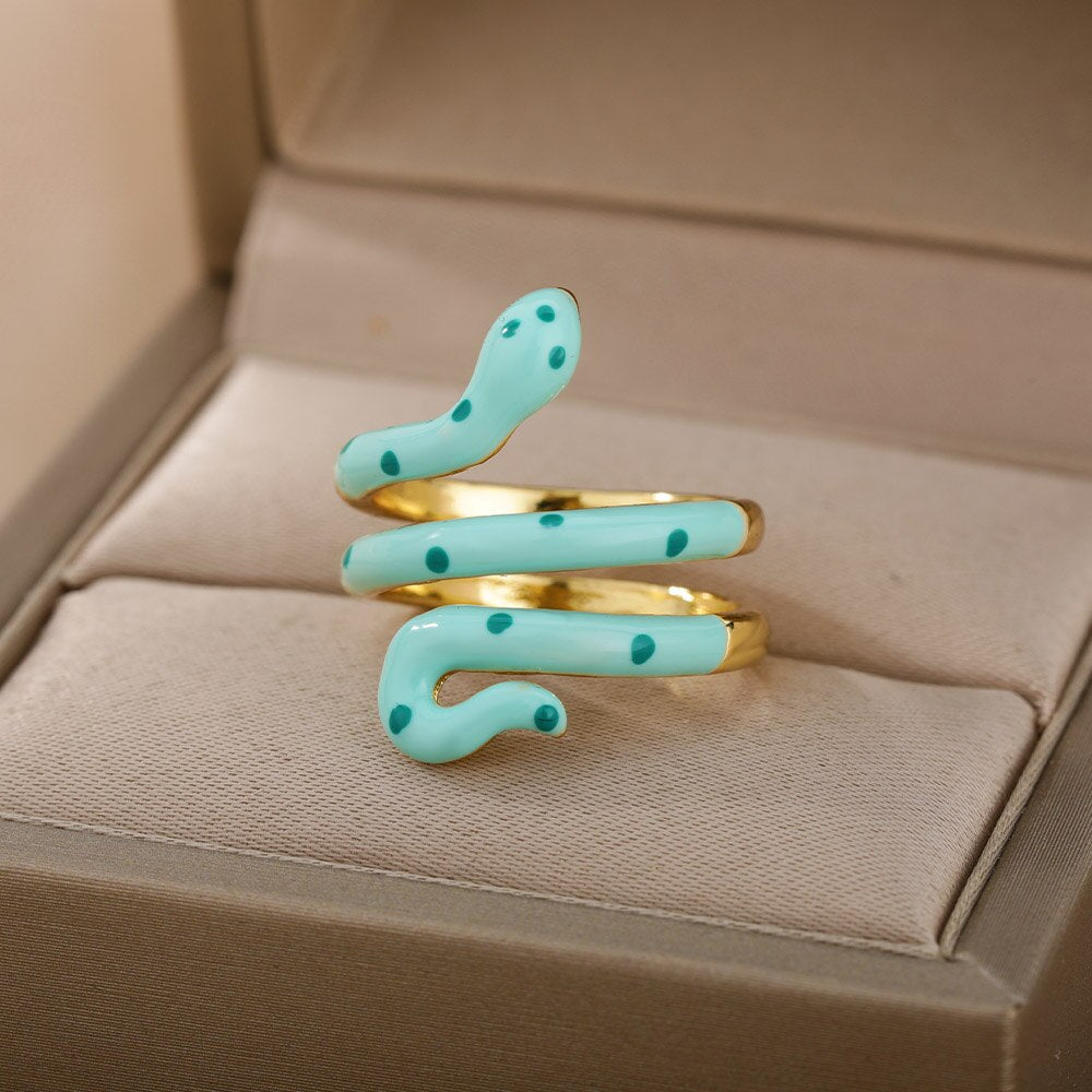 Colorful Enamel Snake Rings For Women Geometric Open Adjustable Finger Ring 2023 Trend Boho Aesthetic Couple Jewerly anillos