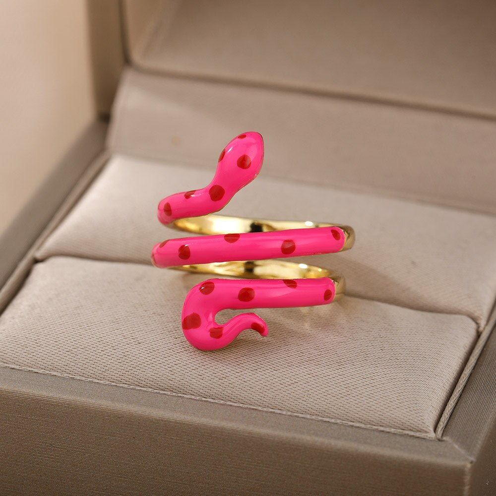 Colorful Enamel Snake Rings For Women Geometric Open Adjustable Finger Ring 2023 Trend Boho Aesthetic Couple Jewerly anillos