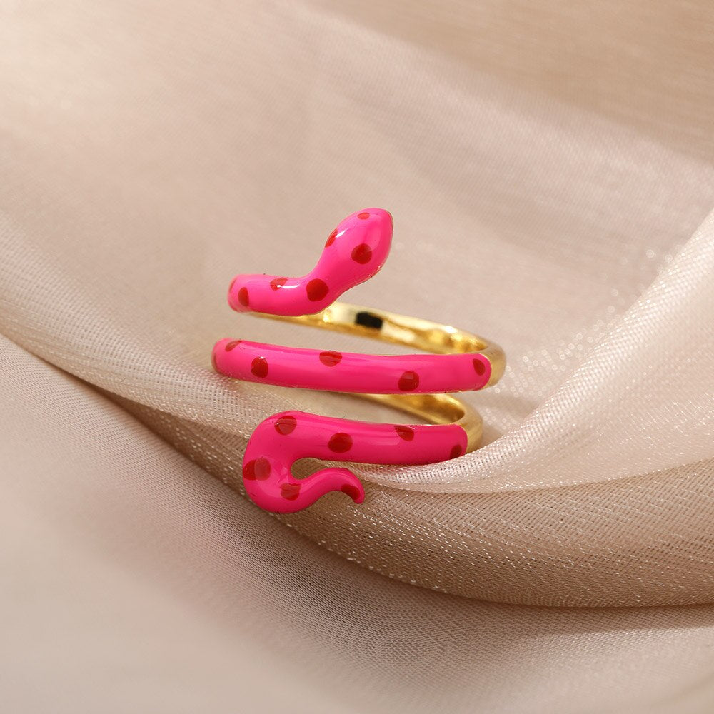 Colorful Enamel Snake Rings For Women Geometric Open Adjustable Finger Ring 2023 Trend Boho Aesthetic Couple Jewerly anillos