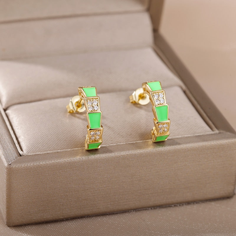 Colorful Enamel Stud Earrings for Women Stainless Steel Dripping Oil Process Earrings 2023 Trend Boho Jewelry pendientes mujer