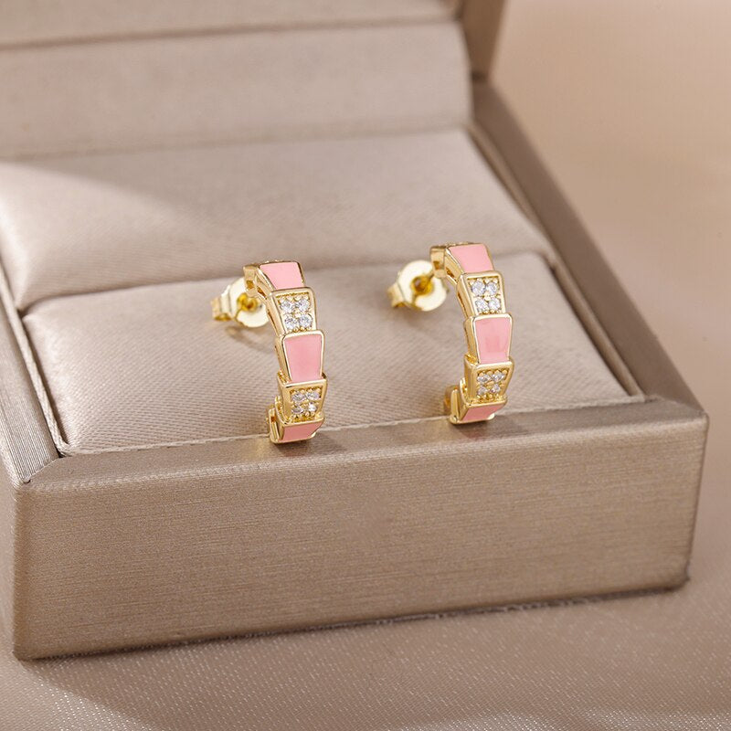Colorful Enamel Stud Earrings for Women Stainless Steel Dripping Oil Process Earrings 2023 Trend Boho Jewelry pendientes mujer
