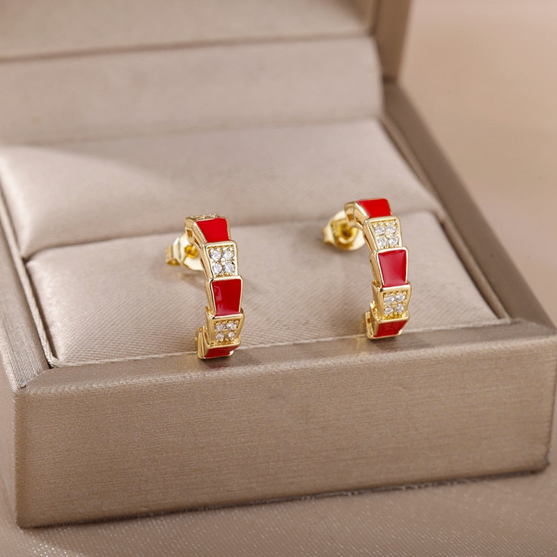 Colorful Enamel Stud Earrings for Women Stainless Steel Dripping Oil Process Earrings 2023 Trend Boho Jewelry pendientes mujer