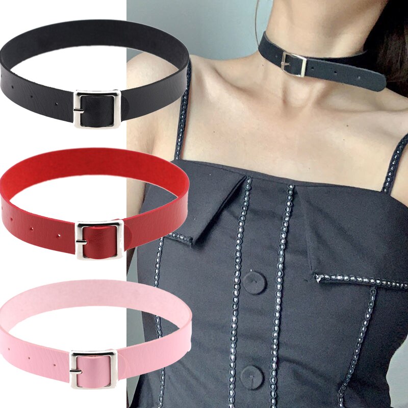 Colorful Gothic PU Leather Choker Necklaces For Women Girls Trendy Pun