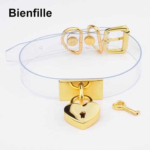 Colorful HandCrafted Bondage BDSM Clear Leather Choker Padlock Punk Fetish  Heart Collar PVC Vinyl Necklace Women Men